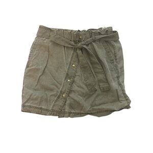 Olive Button-Front Skirt with Tie Waist